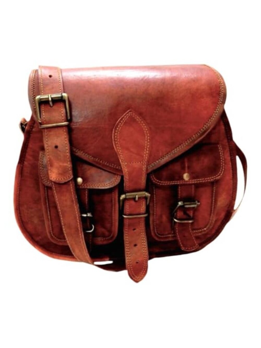 Genuine Leather Crossbody Bag Women Brown Vintage Boho Handmade Purse Goat Hide